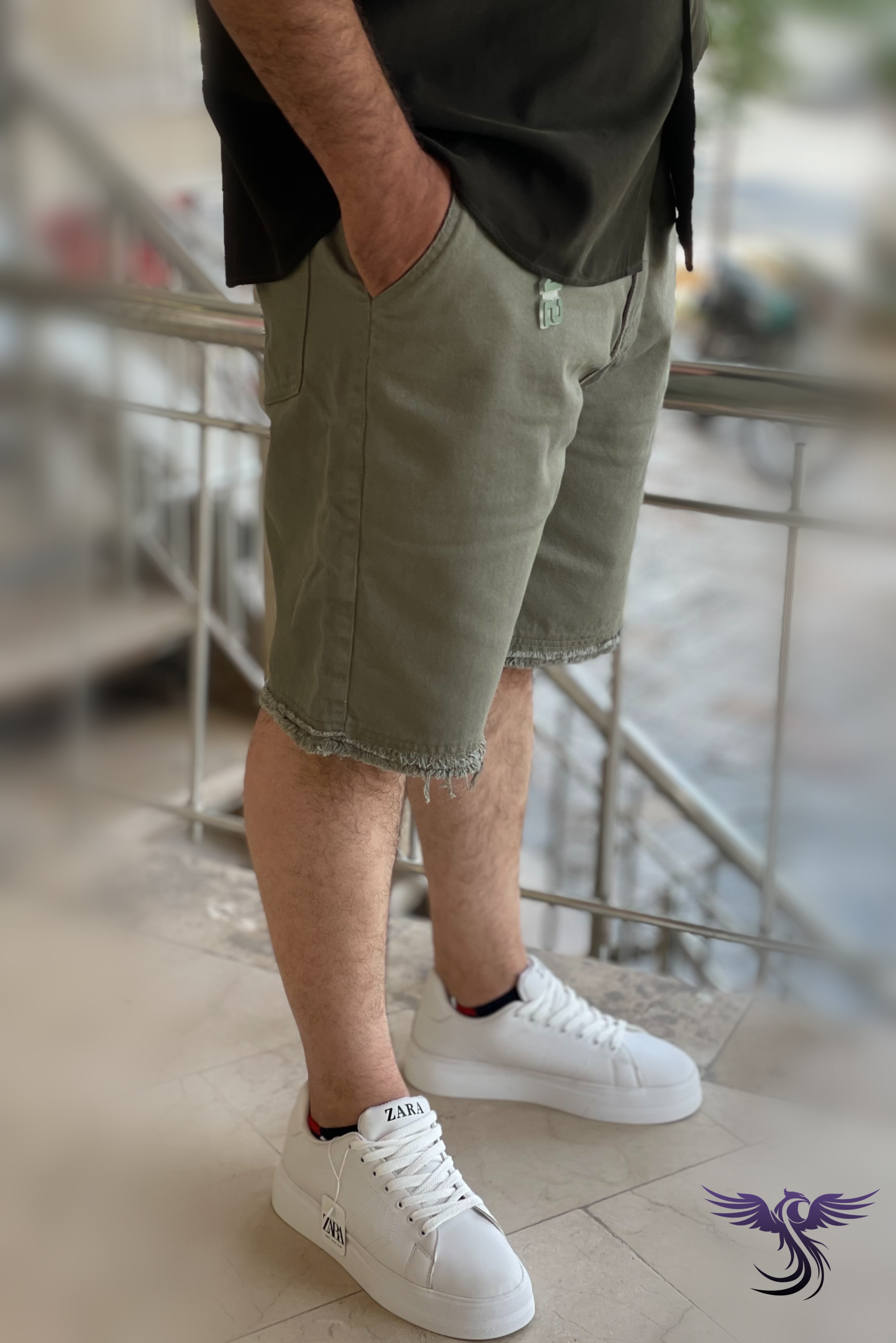 شلوارک جین مردانه ساده رنگ سبز